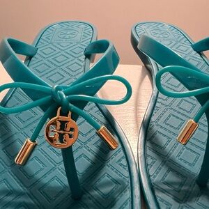 Tory Burch Turquoise Sandals with Gold Details